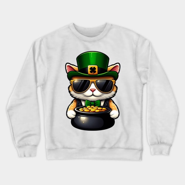 Cat Leprechaun With Pot of Gold - Saint Patrick Crewneck Sweatshirt by Vector-Artist